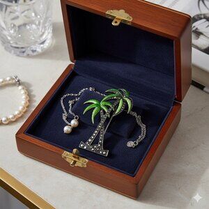 Vintage Uncas Sterling Silver Marcasite Enamel Palm Tree Pin Brooch Art Deco St